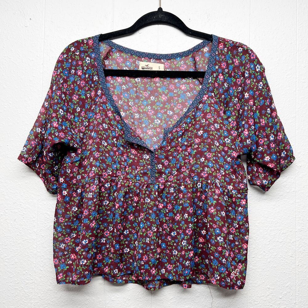 Hollister Y2K Babydoll Floral Sheer Top Womens Small Fairy Grunge Boho Dainty
